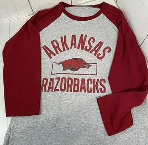 Arkansas University Razorbacks Red Grey Graphic T Shirt Size Lg Long Sleeve 1254 - Picture 1 of 8