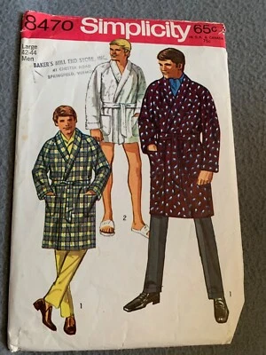 Simplicity 8470 Mens Robe Sewing Pattern Size Large 42-44 1969 - Image 1 of 2