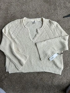 Amuse Society Beach Vida Bling knit sweater Cream Sz M NEW!! - Picture 1 of 6