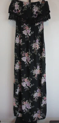 Maxi Vestido American Eagle Tubo Para Mujer Talla Mediana Negro Floral Borde Crochet Foto 1 de 4