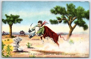 Postkarte H.L. Dude Larson Cowboy Artist Steer Wrestling 1941 O1 - Bild 1 von 2