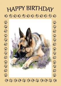 GERMAN SHEPHERD DOG & FLOWERS GREAT DOG BIRTHDAY GREETINGS NOTE CARD - Picture 1 of 1
