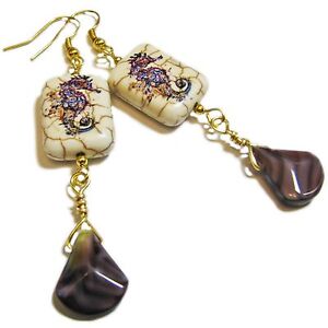 Vibrant Purple Seahorse Stone Bead Earrings By SoniaMcD