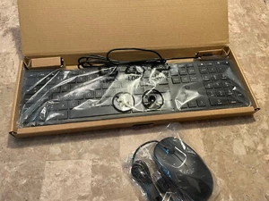 HP Keyboard & Mice Bundle - 320K USB Wired Slim L96909-001 & HP125 Mouse NEW - Picture 1 of 7