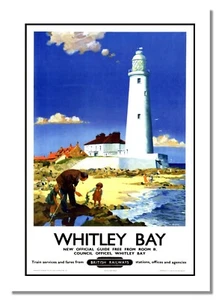 Whitley Bay British Railway Vintage Werbung Reiseposter Leuchtturm am Meer Stadt - Bild 1 von 6