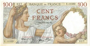 France 100 Francs 6.6.1940 Series U Circulated Banknote Mea81 - Picture 1 of 2