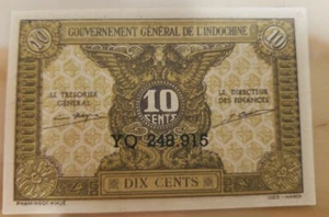  French Indochina 10 cents RH 1942 Rare Banknote Uncirculated  - Picture 1 of 2