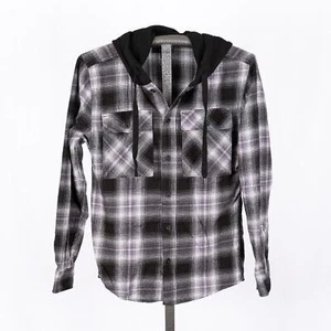Vintage NOBO Mens Hooded Plaid Flannel Shirt SMALL Grunge Skater Y2K 90s Street - Picture 1 of 6