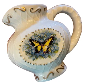 Vintage Small BUTTERFLY Porcelain MILK HONEY PITCHER With SAUCER - Picture 1 of 16