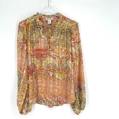 Top Rachel Zoe Mujer L Floral Boho Paisley Campesino Volantes Maximalista Colorido Foto 1 de 4