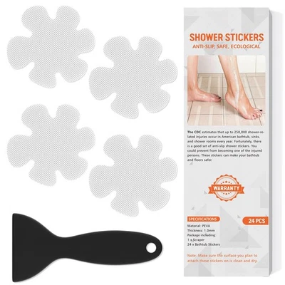 Pegatinas de ducha antideslizantes 24 piezas, calcomanías de seguridad para bañera, flores transparentes Foto 1 de 4