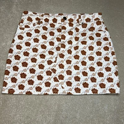 Forever 21 White Floral Patterned Denim Mini Skirt ZigZag Front Junior's Large - Image 1 of 4