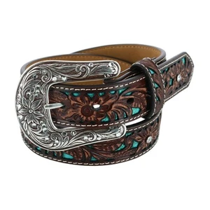 Ariat Girl's Western Belt with Turquoise Inlays - Picture 1 of 9