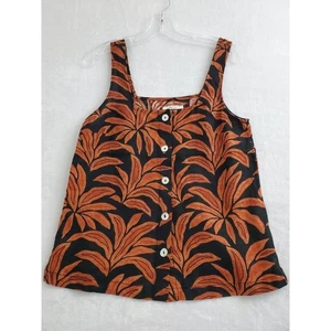 Rachel Zoe Women’s Small Palm Print Button-Front Tank Top Linen Blend Sleeveless - Picture 1 of 7