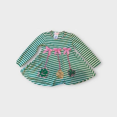 Vestido Bonnie Jean Niñas Rayas Verdes Día de San Patricio 4T Trébol Lazos Foto 1 de 4