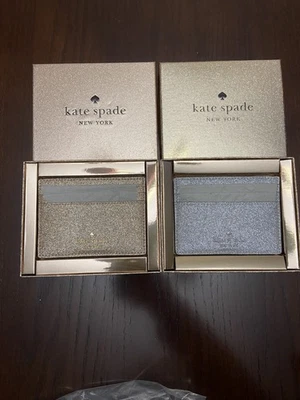 2 блестящих тонких держателя для карт Kate Spade лунный свет серебро и золото в коробке - Изображение 1 из 4