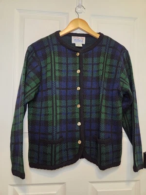 De Colección Tally Ho Cárdigan Suéter Tartán Cuadros M Verde Negro Azul Heritage Academia  Foto 1 de 4