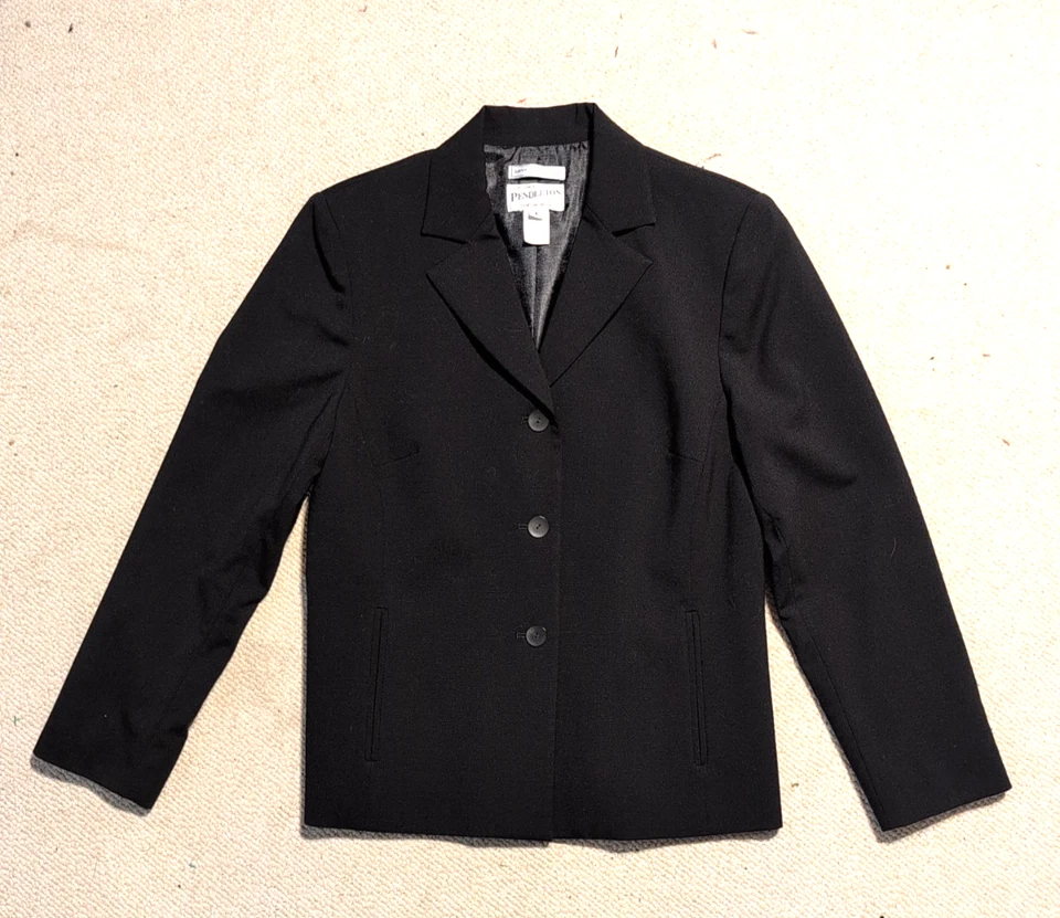 Womens Jacket-PENDLETON-black lined "savvy stretch wool" blazer Office Classic-8 - Image 1 of 4