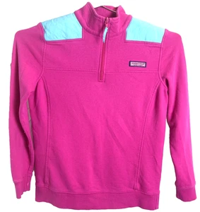 Pull vintage Vineyard Vines fille XS rose bleu 100% coton 1/4 zip plage - Photo 1/4