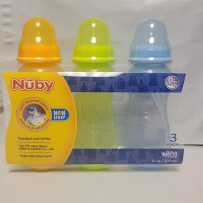 Nuby 3-Pack Bottles Non Drip (10 oz.) Orange Green Blue (B1) - Image 1 of 4