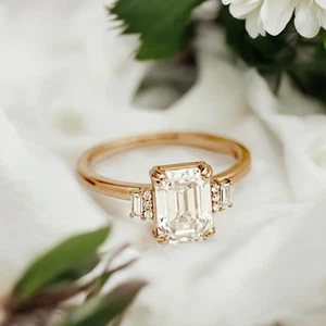Emerald Diamond Wedding Ring 14k Yellow Gold IGI Certified 2.10 Ct Lab Created - Picture 1 of 14