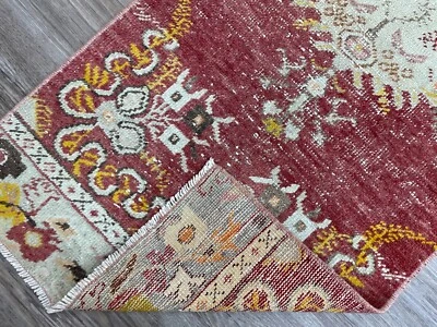 Corredor de lana rojo tradicional vintage 2x6, alfombra turca pequeña hecha a mano, 2,0x6,2 pies Foto 1 de 4