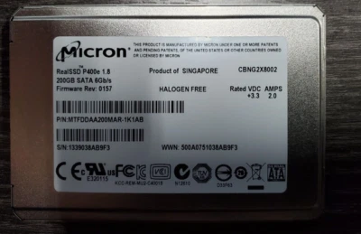 Micron RealSSD P400e 1.8" 200GB SATA MTFDDAA200MAR-1K1AB - Image 1 of 3