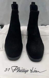 3.1 Phillip Lim Alexa Suede 40mm Ankle Boots Black Double Zip Booties Size 6 US - Picture 1 of 10