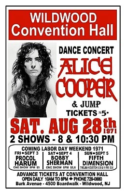 ALICE COOPER 1971 CONCERT POSTER Wildwood NJ CONVENTION HALL GIG POSTER - Image 1 of 3