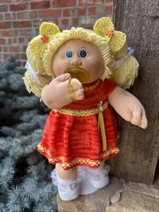 OUTFIT ONLY Hand Knitted Dress & Bows for Cabbage Patch Kids Dolls “Florida Sun” - Picture 1 of 1