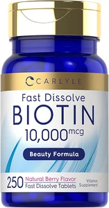 Biotin 10000Mcg 250 Fast Dissolve Tablets Max Strength Vegetarian, Non-Gmo, Glut - Picture 1 of 7