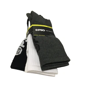 PSD 3 Pack Gray-White-Black Crew Socks Men's Shoe Size 6-12.5 NWT - Picture 1 of 4