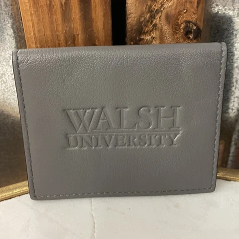 WALSH UNIVERSITY ~ Gray Carolina Sewn Bag & Leather ID Holder / Wallet ~ NWT Cover
