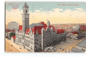 Postcard Post Office Detroit MI 1914 Postmarked Famous Superior Quality - Picture 1 of 2