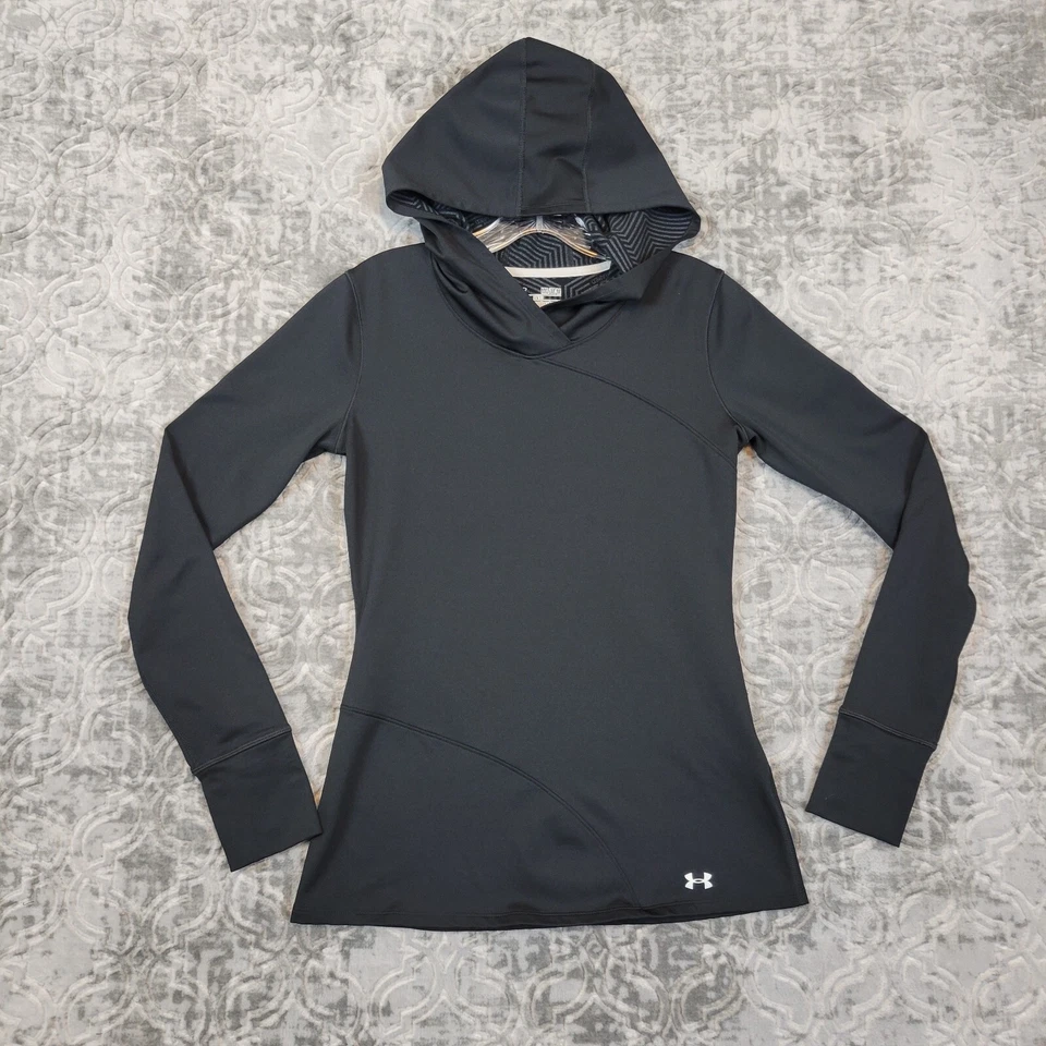Sudadera con Capucha Under Armour Para Mujer Mediana Negra Cold Gear Ajustada Manga Larga Correr Foto 1 de 4