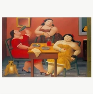 Impresión artística en lienzo de Botero pintado a mano al óleo sobre lienzo para 3 mujeres bebiendo. "16 x 12""" - Imagen 1 de 2