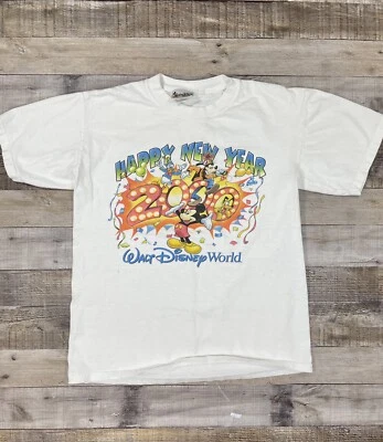 Camisa De Colección Disney Para Hombre Pequeña Blanca 1999 Año Nuevo Goofy Mickey Donald Pluto Foto 1 de 4