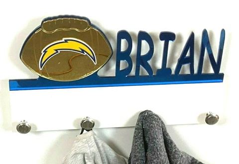 Personalized Coat Hanger Los Angeles Chargers Hat Rack Towel Hook Wall Organizer Cover
