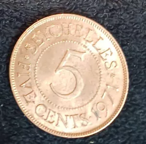 1971 Seychelles 5 Cents Bronze Coin UNC - Picture 1 of 2