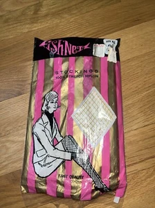 Vintage 1960s Fishnet Stockings Beige NOS Stretch Nylon Hosiery 8.5-11 - Picture 1 of 2