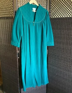 Vintage Vanity Fair Women's Robe Long Teal Zip Gown Size L - Picture 1 of 3