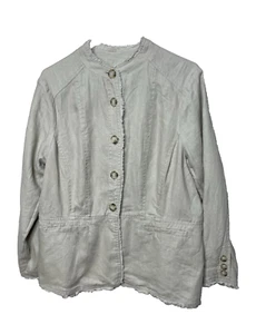Michael Kors Size 14W 100% Linen Jacket Khaki Frayed Edge Tan Ruffle Casual - Picture 1 of 8