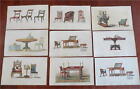 Chaises de table mobilier à la mode 1809-27 lot Ackerman x 9 imprimés colorés à la main