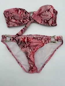 Miss America Womens Bikini Top Swimsuit Set Snakeskin Nylon Size Medium Pink Red - Picture 1 of 10