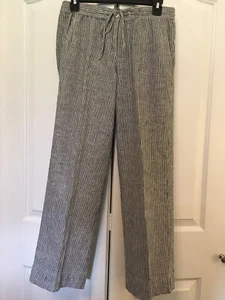 Talbots Size 4P Elastic Waist Zipper  Blue White Striped Linen Cotton Pants - Picture 1 of 9