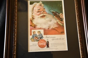1955 COKE COCA-COLA SODA POP AD CHRISTMAS SANTA CLAUS FRAMED AND MATTED - Picture 1 of 2