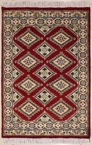 Rugstc 2.5x4 Bokhara Jaldar Red Area Rug, Hand-Knotted,Geometric with Silk/Wool - Picture 1 of 5