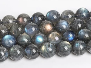 Cuentas sueltas redondas de 10 mm genuinas naturales de labradorita gris arco iris grado AAA - Imagen 1 de 3