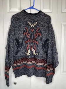 J.J. Cochran Sweater Men's Vintage 1980's Aztec Geometric Fuzzy Balloon Sleeve L - Picture 1 of 5
