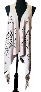 Faux Suede Vest Laser Cut Fringe Vest Festival Rodeo Western OS - Picture 1 of 6